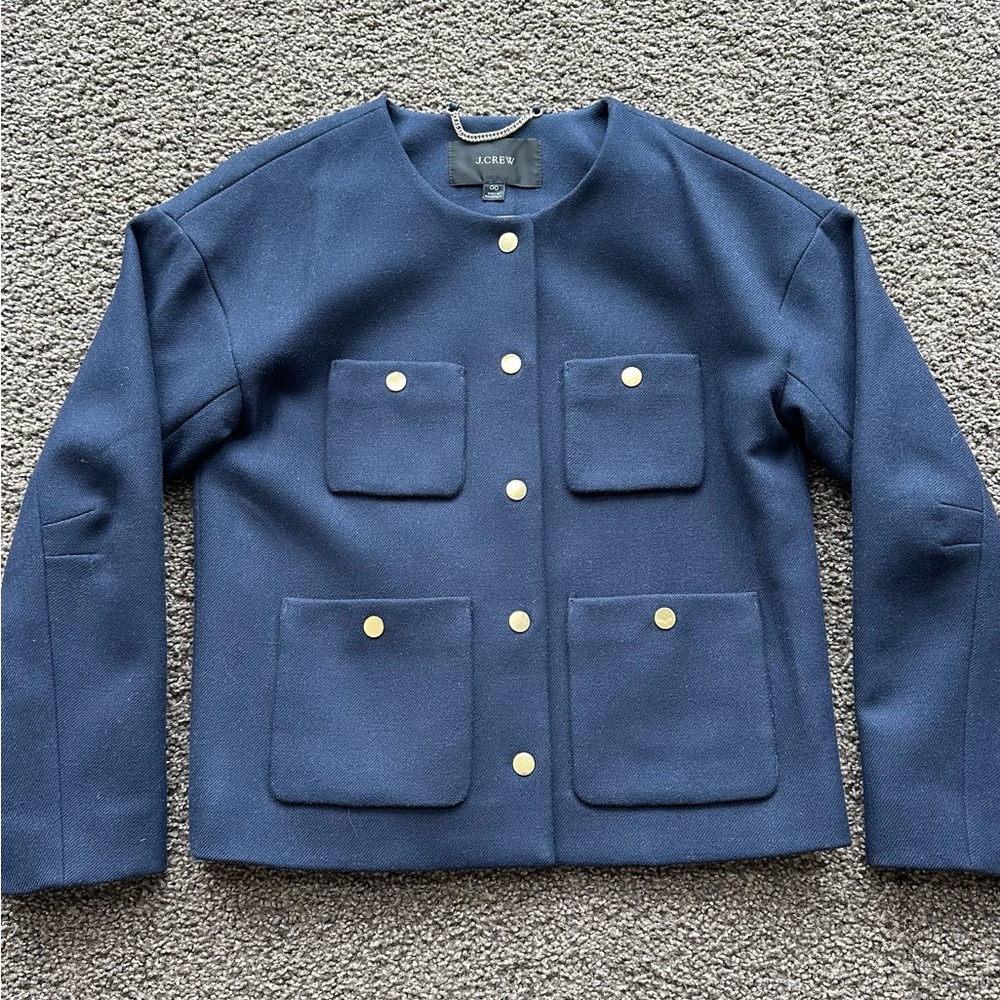 J.Crew Relaxed Lady Jacket in Double Serge Wool - Size 00 - Navy